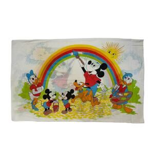 Vintage DISNEY Rainbow Pillowcase Mickey Donald Daisy Standard Size Made in USA